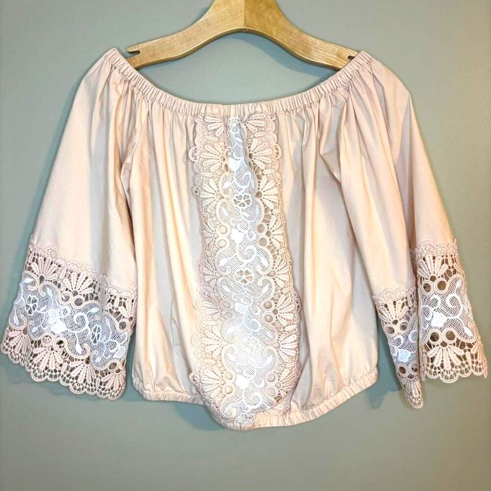 Express Women's Top Lace Accent Peasant Blouse Sz M Cottagecore Coquette
